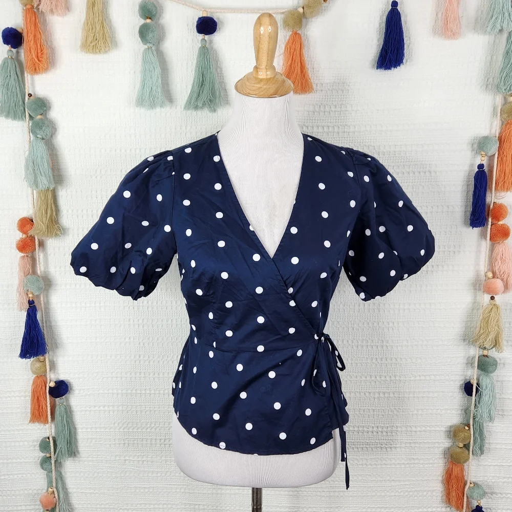 Old Navy Waist-Defined Puff-Sleeve Tie-Wrap Blouse